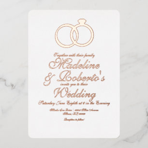 Hübsche Schrift Roségold Ringe Folie geprägt Hochz Folieneinladung