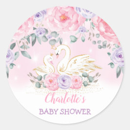 Hübsche Schwanenprinzessin Lila Pink Floral Favori Runder Aufkleber