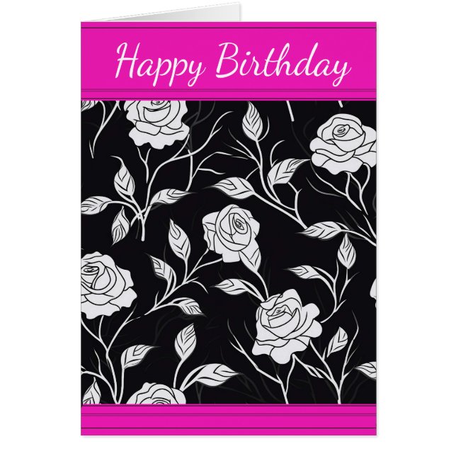 Hübsche Schwarz/Weiß-Rose-Grußkarte (Vorne)