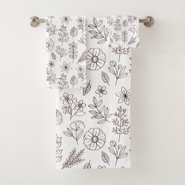 Hübsche Schwarz-weiße florale botanische Badhandtuch Set (Insitu)