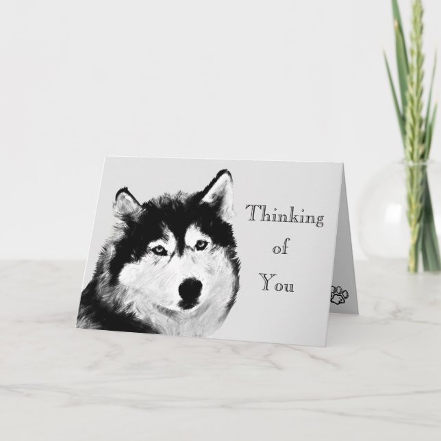 Hübsche Schwarz-weiße Husky-Grußkarte Karte (Vorderseite)
