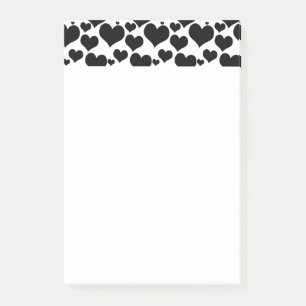 Hübsche schwarze Herzen auf Weiß für Ihren Valenti Post-it Klebezettel