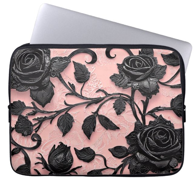 Hübsche schwarze Rose auf rosa Hintergrund Laptopschutzhülle (Vorderseite)