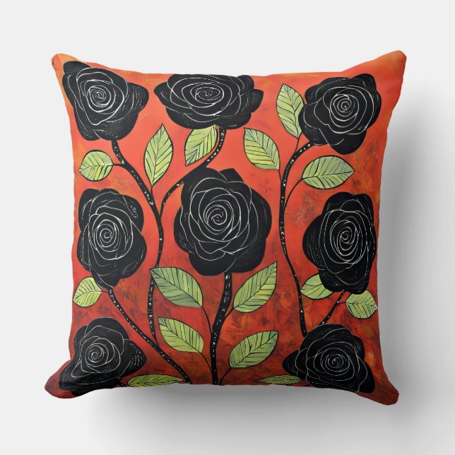 Hübsche schwarze Rose Kissen (Vorderseite)