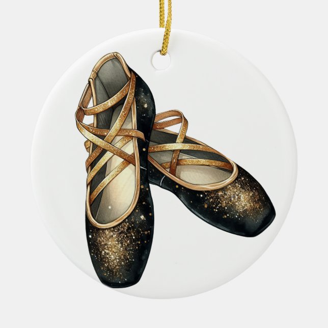 HÜBSCHE SCHWARZE UND GOLDBALLETTENSCHUHE KERAMIK ORNAMENT (Vorne)