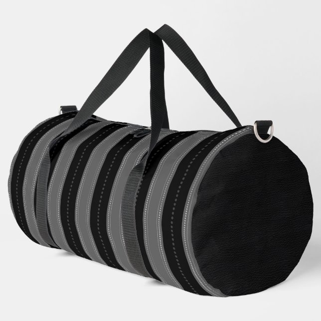 HÜBSCHE SCHWARZE UND GRAUE VERTIKALE STREIFEN DUFFLE BAG (Linke Ecke)