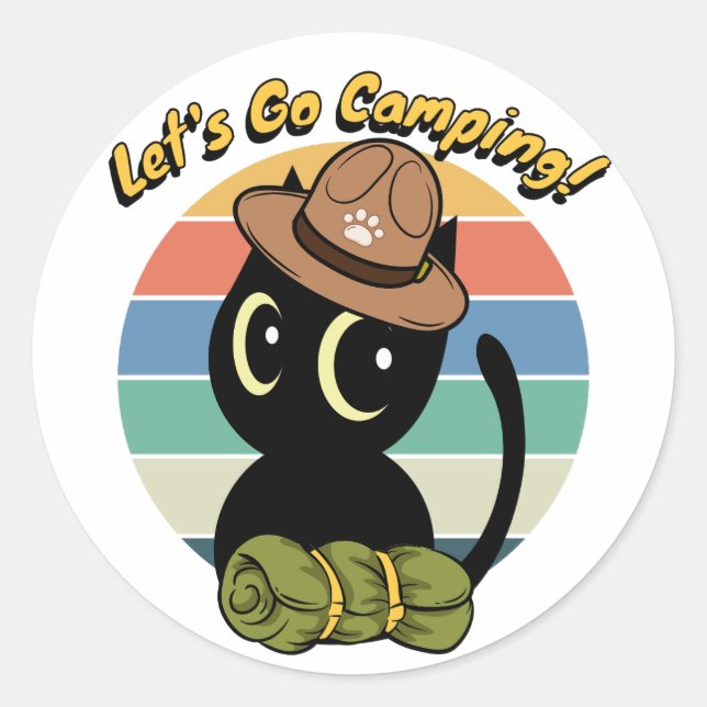 Hübsche Schwarzkatze will Camping zu gehen Runder Aufkleber (Vorderseite)