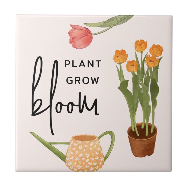 Hübsche Script-Pflanze Grow Bloom Tulip Fliese (Vorderseite)