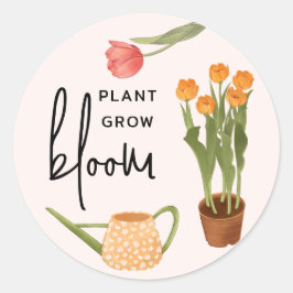 Hübsche Script-Pflanze Grow Bloom Tulip Runder Aufkleber
