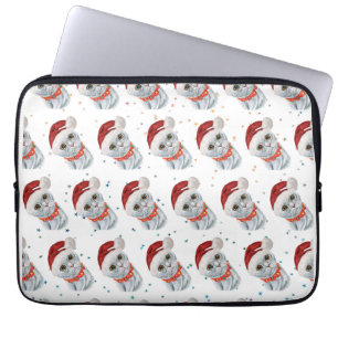 Hübsche silbergraue Katze mit Weihnachtskatzenkrag Laptopschutzhülle