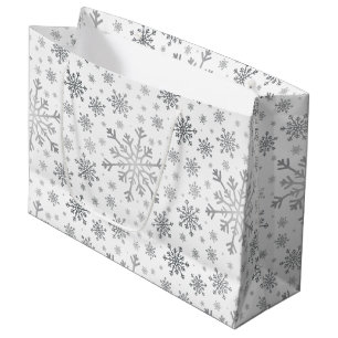 Hübsche Silberschneeflocken auf Winterweiß Große Geschenktüte