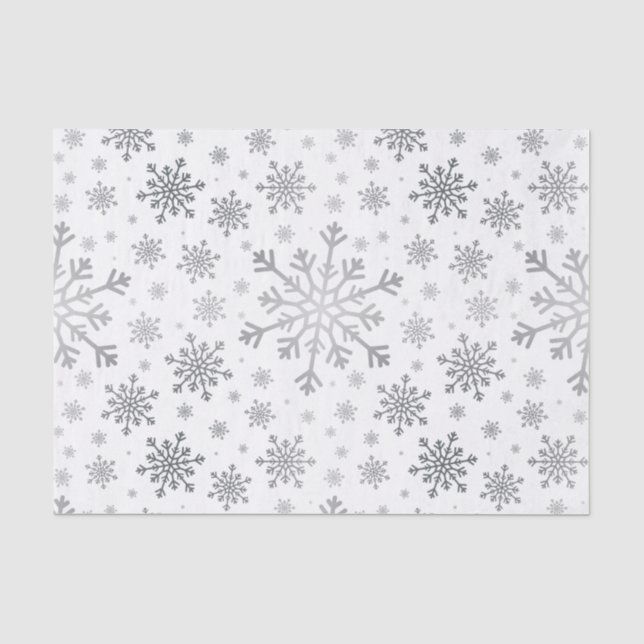 Hübsche Silberschneeflocken auf Winterweiß Seidenpapier (Vorderseite)