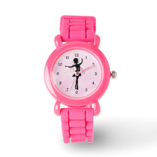 Hübsche Silhouette Ballerina auf rosa Armbanduhr