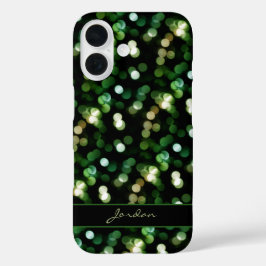 Hübsche Smaragdgrün & goldene Lichter mit Namen iPhone 16 Hülle