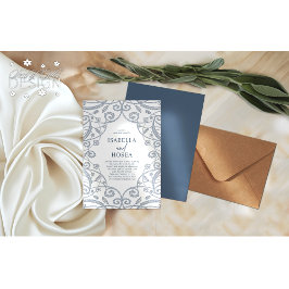 Hübsche Soft Dusty Blue Silver Floral Lace Wedding Einladung