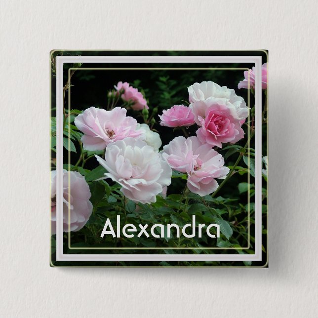 Hübsche sommerrosa Blume Name Button (Vorderseite)