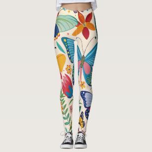 Hübsche Sommerschmetterlinge und Blume Muster Leggings