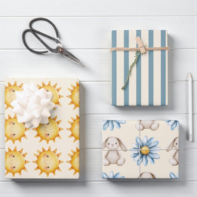 Hübsche Sonnen-Hasen-Blumen-Muster-Geschenkverpack Geschenkpapier Set (Von Creator hochgeladen)