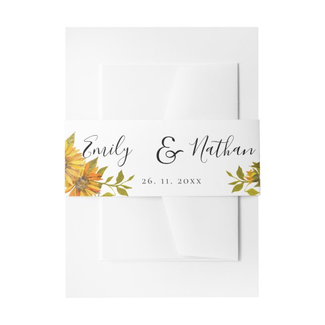 Hübsche Sonnenblume Elegantes Script Blumenhochzei Einladungsbanderole (Vorderseite Beispiel)