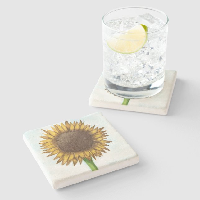 Hübsche Sonnenblume Steinuntersetzer (Seitenansicht)