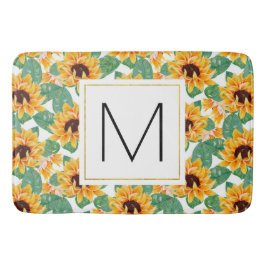 Hübsche Sonnenblumen Gelb-Grün-Muster Monogramm Badematte