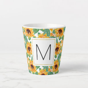 Hübsche Sonnenblumen Gelb-Grün-Muster Monogramm Milchtasse