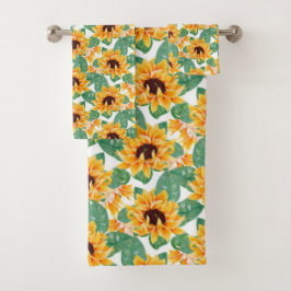Hübsche Sonnenblumen Gelb und Grün Badhandtuch Set