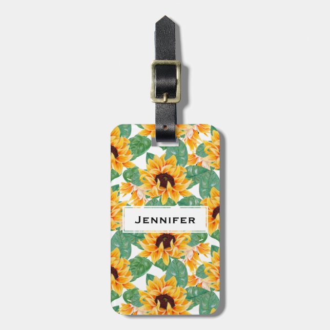 Hübsche Sonnenblumen Gelb und Grün Gepäckanhänger (Vorderseite vertikal)