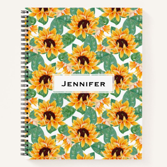 Hübsche Sonnenblumen Gelb und Grün Notizbuch (Vorderseite)