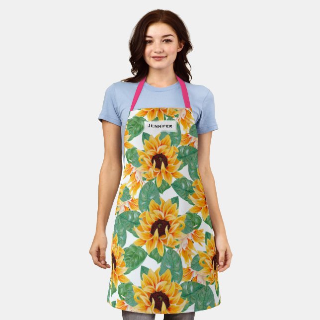 Hübsche Sonnenblumen Gelb und Grün Schürze (Getragen)