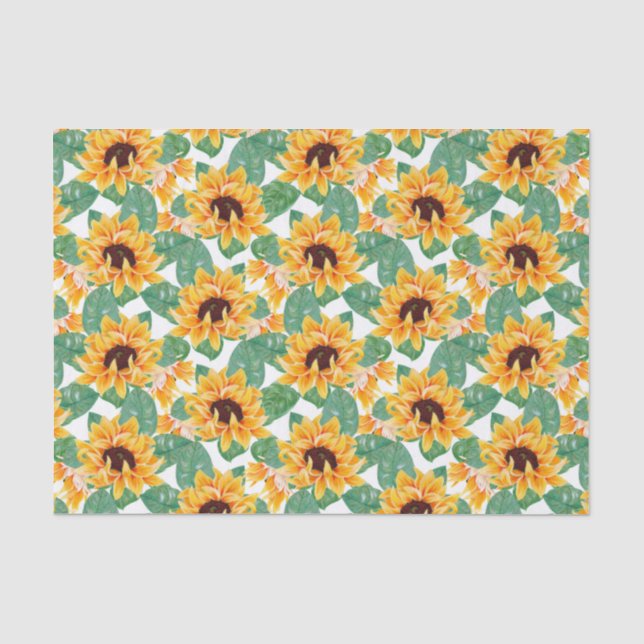 Hübsche Sonnenblumen Gelb und Grün Seidenpapier (Vorderseite)