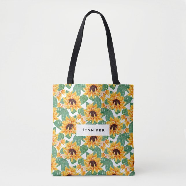 Hübsche Sonnenblumen Gelb und Grün Tasche (Vorderseite)