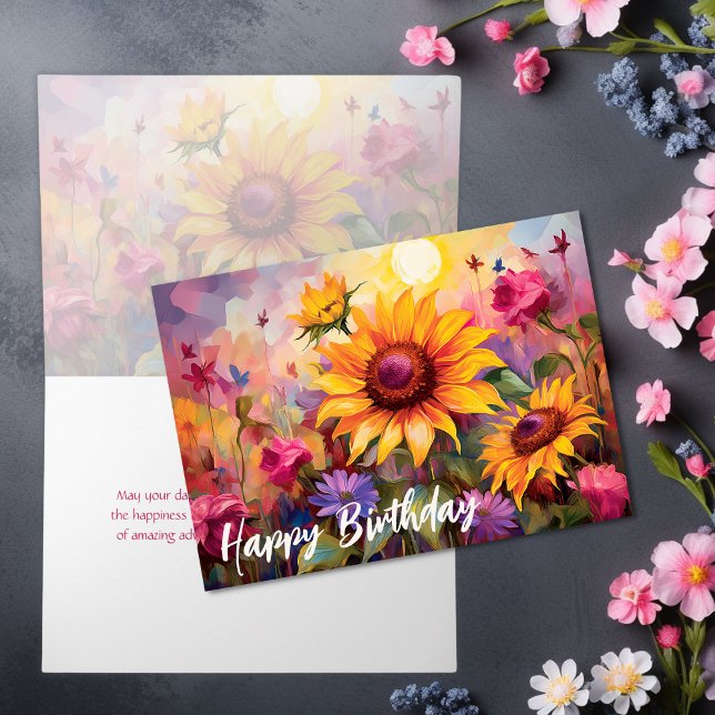 Hübsche Sonnenblumen mit farbenfrohen Blume Geburt Karte (Pretty Sunflowers with Colorful Flowers Birthday Card)