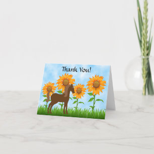 Hübsche Sonnenblumen & Pferd Dankeschön Karte