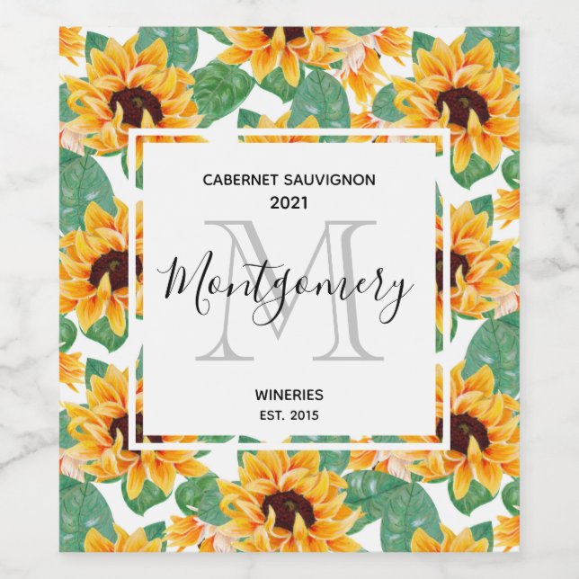 Hübsche Sonnenblumen Weinkeller Gelb und Grün Weinetikett (Einzelnes Label)