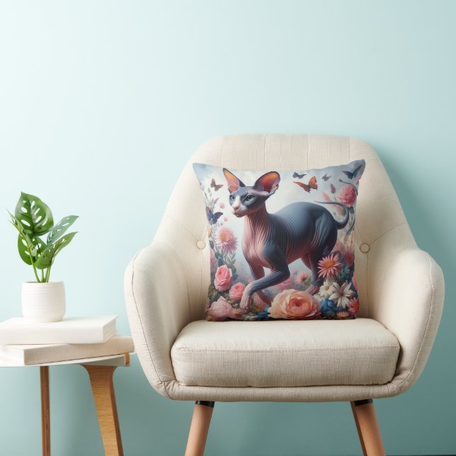 Hübsche Sphynx-Katzen und Blume Kissen (Stuhl )