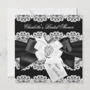 Hübsche Spitze & Schleife Schwarz Weiße Hochzeitsd Einladung