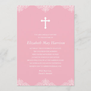 Hübsche Spitze  Taufe der rosa Girls/Christening Einladung