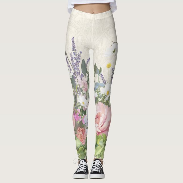 Hübsche Spitzen gestrichen Blumenrosa Peony Wild B Leggings (Vorderseite)