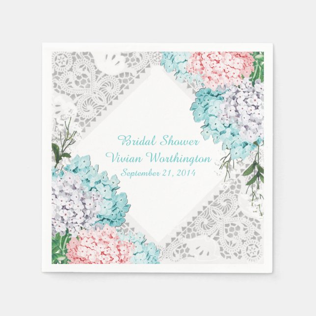 Hübsche Spitzen und Hydrangeas Brautparty Napkins Serviette (Vorderseite)