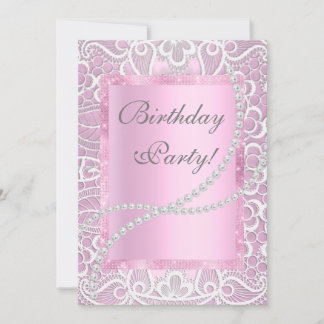 Hübsche Spitzen und Perlen, elegante Geburtstagsku Einladung
