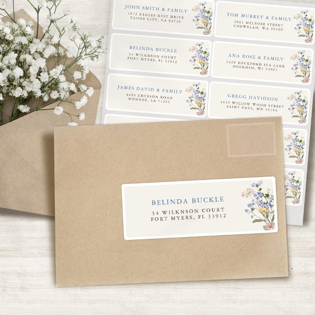 Hübsche Spring-Wildblume: Name des Wiesengängers Aufkleber (Pretty Spring Wildflower Meadow garden Guest Name Address Sticker)