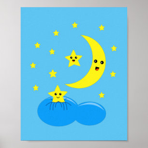 Hübsche Sterne und Mond am Himmel ! Poster