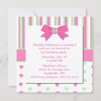 Hübsche Streifen & Herz Geburtstagsparty Einladung