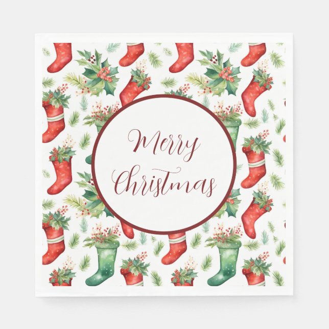 Hübsche Strümpfe in Grün und Rot Serviette (Vorderseite)