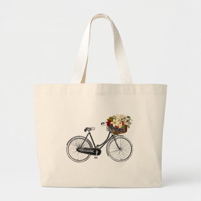 Hübsche Taschentasche der Fahrradfahrrad-Blume Jumbo Stoffbeutel (Vorne)