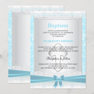 Hübsche Taufe mit blauem und weißem Satin / Christ Einladung