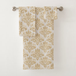 Hübsche Taupe Grau Brown Damask 3 Stück Badhandtuch Set