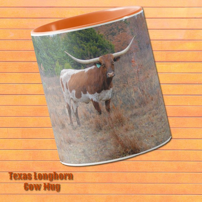 Hübsche Texas Longhorn Kuh Farm Art Orange Tasse (Texas Longhorn Cow mug.)