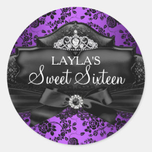 Hübsche Tiara & Bogen Lila Sweet 16 Aufkleber